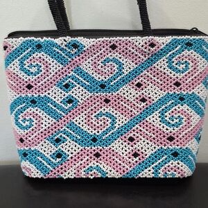 Batik Exclusive Elegant Hand Made Beaded Pink Blue Spiral Tote Girls / Women